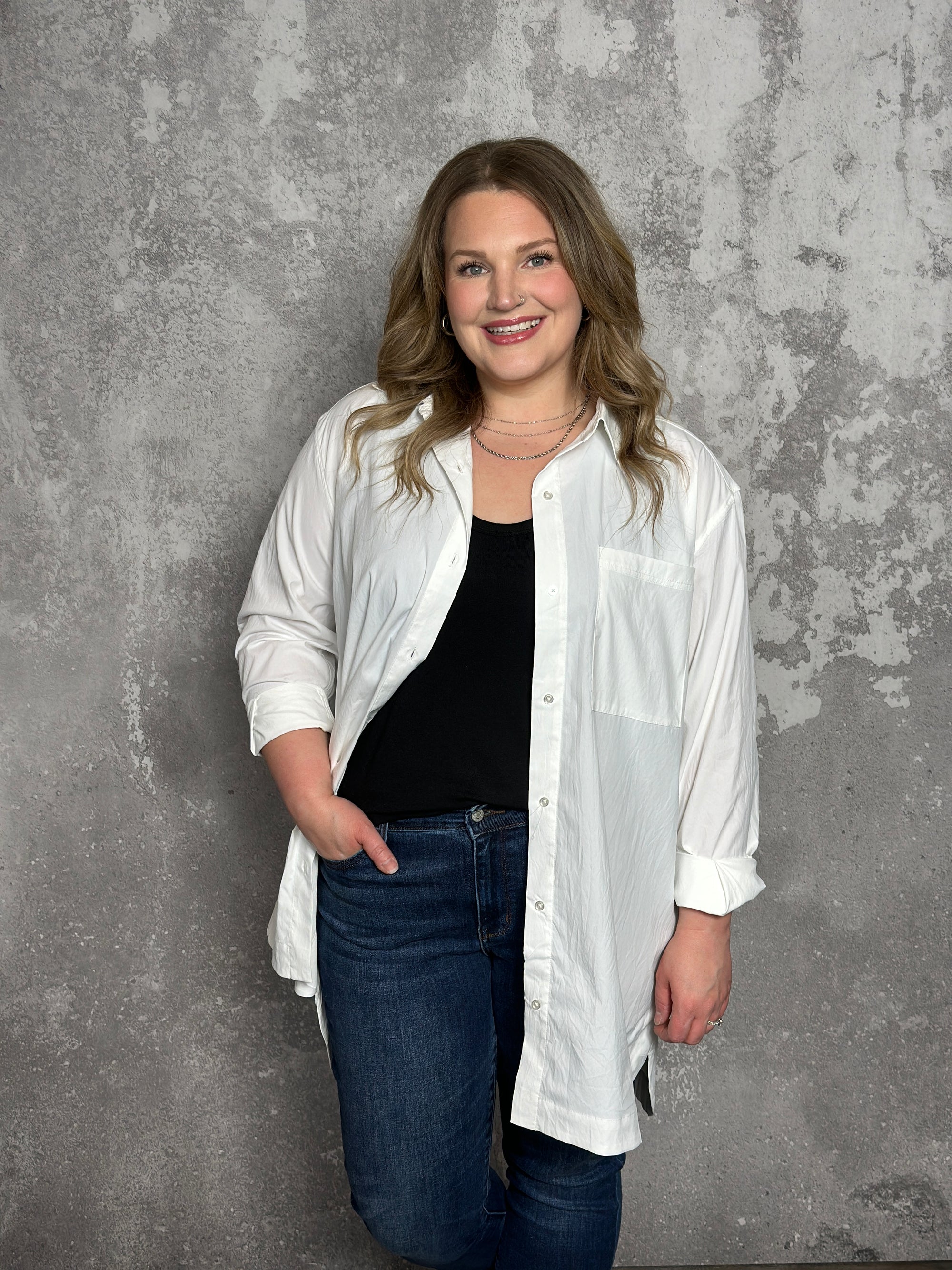 Oversized White Pocket Blouse/Tunic