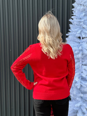 DOORCRASHER - Sequin Stripe Sleeve Rudolph Sweater (Small - 3X) - FINAL SALE