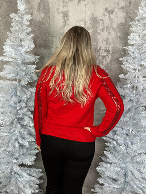 DOORCRASHER - Sequin Stripe Sleeve Rudolph Sweater (Small - 3X) - FINAL SALE