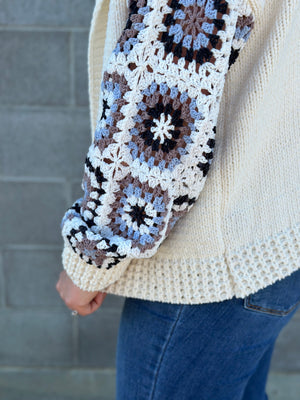 Lux Knit Granny Square Sleeve Hooded Cardigan (RESTOCK)