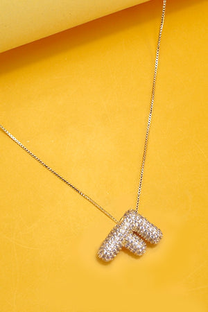 Rhinestone Bubble Letter Necklace - Gold