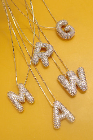 Rhinestone Bubble Letter Necklace - Gold