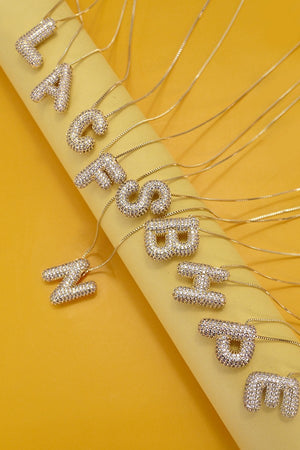 Rhinestone Bubble Letter Necklace - Gold