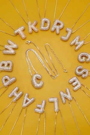 Rhinestone Bubble Letter Necklace - Gold