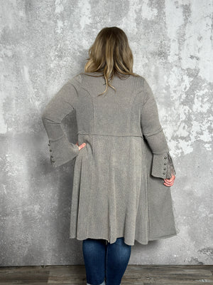 Military Button Cardigan - Grey (Small - 3X) NEW COLOR