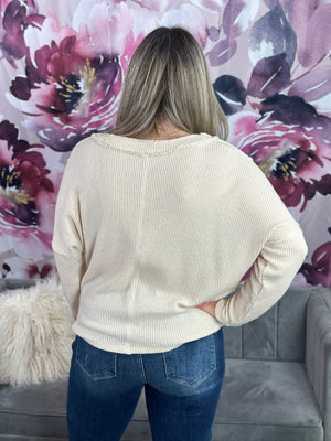 Vneck Oatmeal Lightweight Long Sleeve (Small - 3X) - FINAL SALE