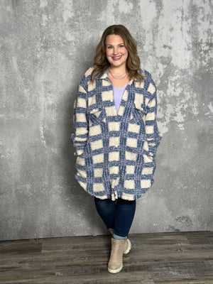 Blue Plaid Sherpa Shacket (Small - 3X)