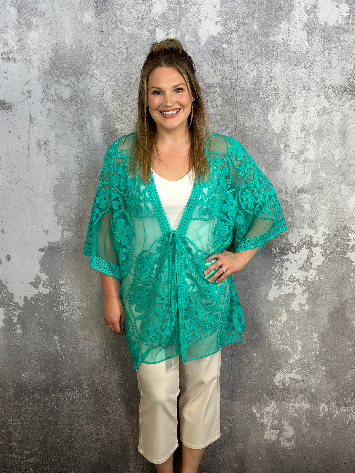 Teal Lace Kimono - The Pink Porcupine ltd.