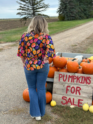 The Wrinkle Free Loose Flutter Bell Floral Top (Small - 3X)