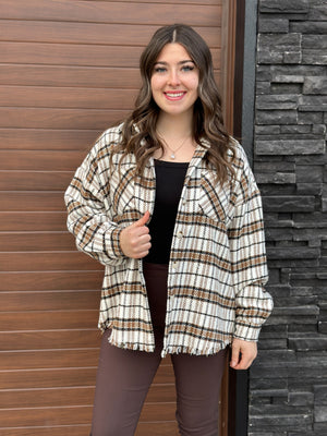 White Brown Plaid Shacket (Small - 3X)