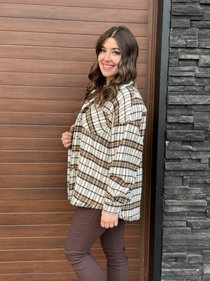 White Brown Plaid Shacket (Small - 3X)