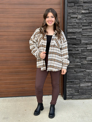 White Brown Plaid Shacket (Small - 3X)