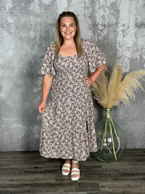 Mauve Floral Smocked Maxi Dress