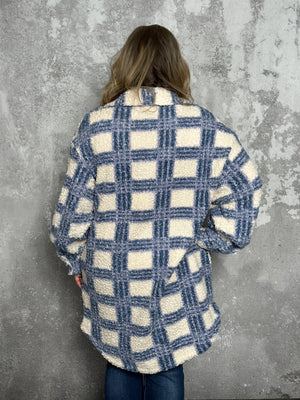 Blue Plaid Sherpa Shacket (Small - 3X)