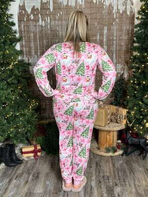 Buttery Shirley Jogger Lounge Set - Pink Santa (Small - 3X)