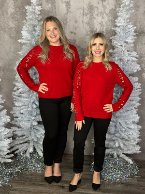 DOORCRASHER - Sequin Stripe Sleeve Rudolph Sweater (Small - 3X) - FINAL SALE