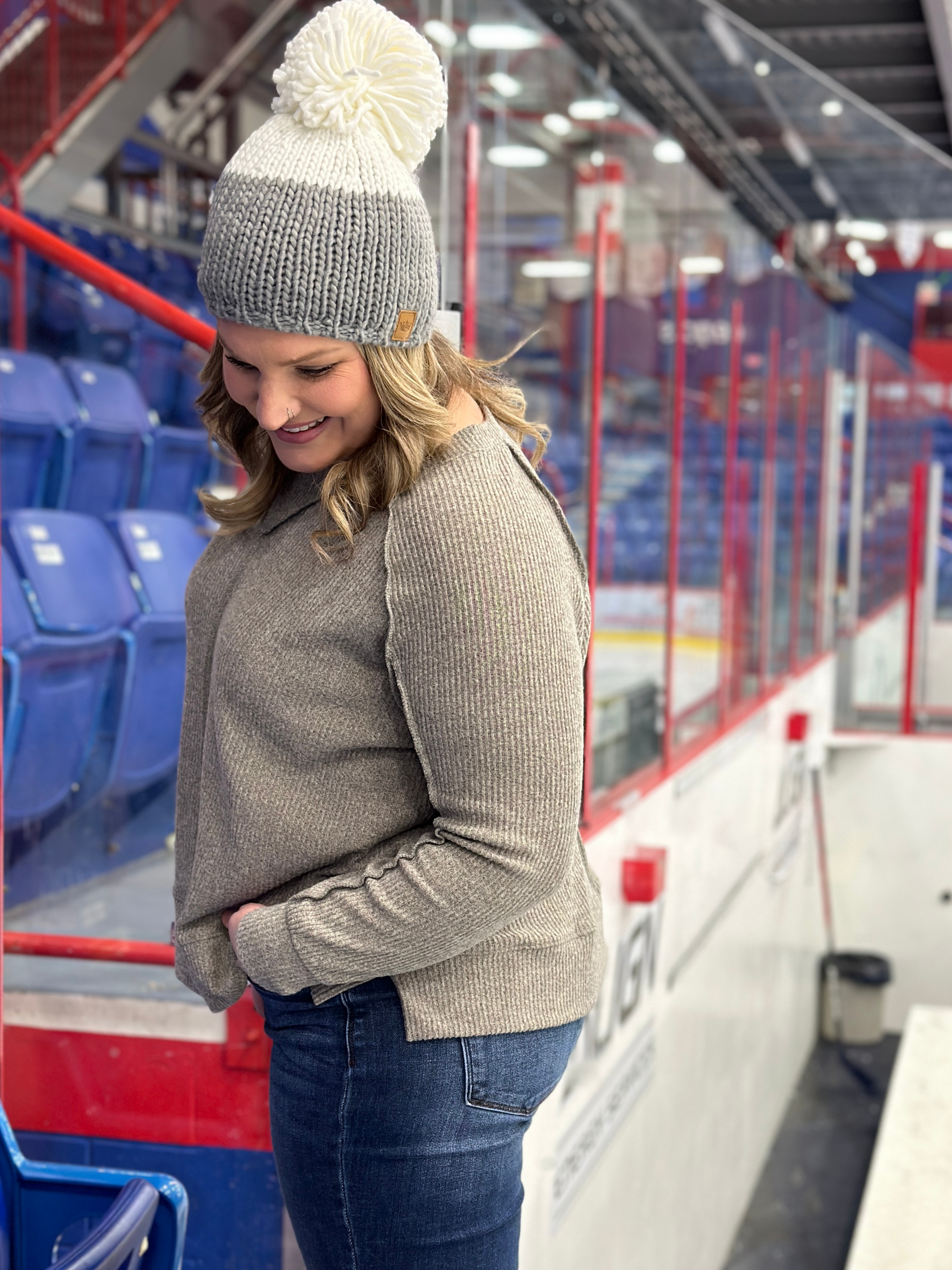 Ribbed Long Sleeve with Reverse Hem - Grey  (Small - 3X)