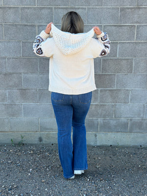 Lux Knit Granny Square Sleeve Hooded Cardigan (RESTOCK)