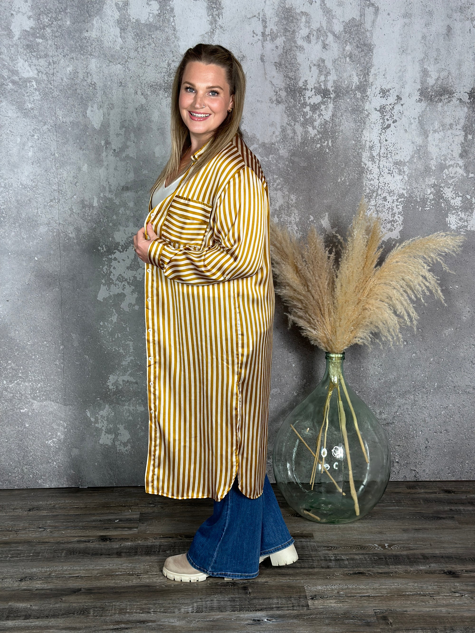 Stripe Duster - Mustard/Cream