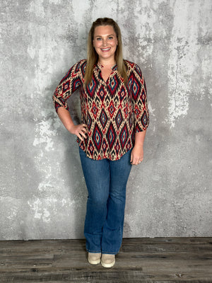 The Wrinkle Free Lizzie Top - Geo Fall (Small - 3X)