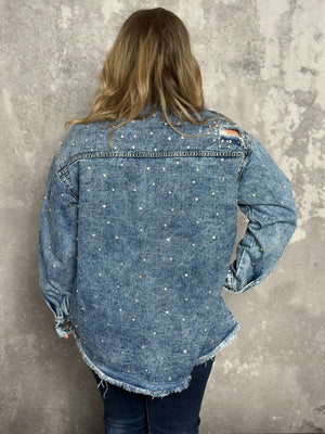 Oversized Rhinestone Darling Denim Jacket