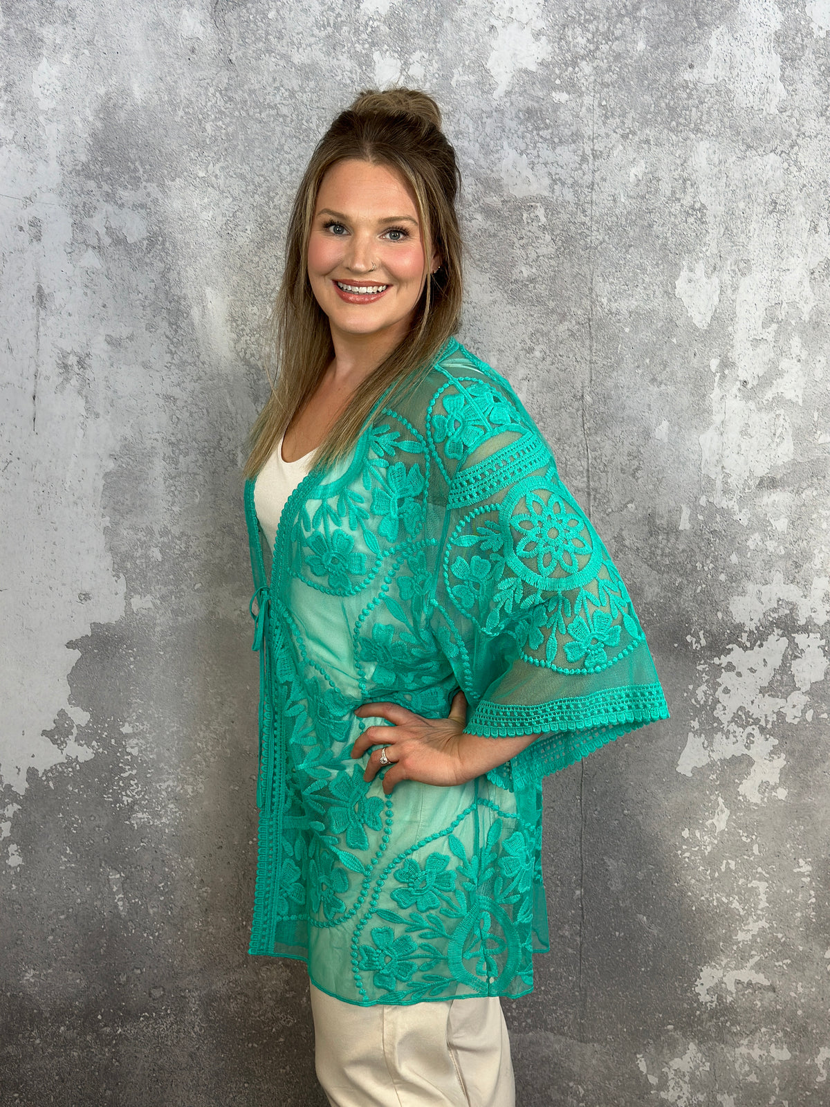 Teal Lace Kimono - The Pink Porcupine ltd.