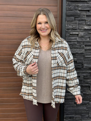 White Brown Plaid Shacket (Small - 3X)