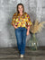 Mustard Burgundy Floral 3/4 Length Top