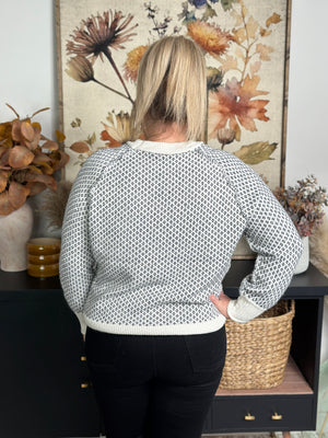 The Jenna Raglan Sleeve Sweater  - Ivory/Charcoal