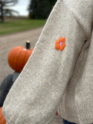 Oatmeal Cardigan with Fall Floral Detail