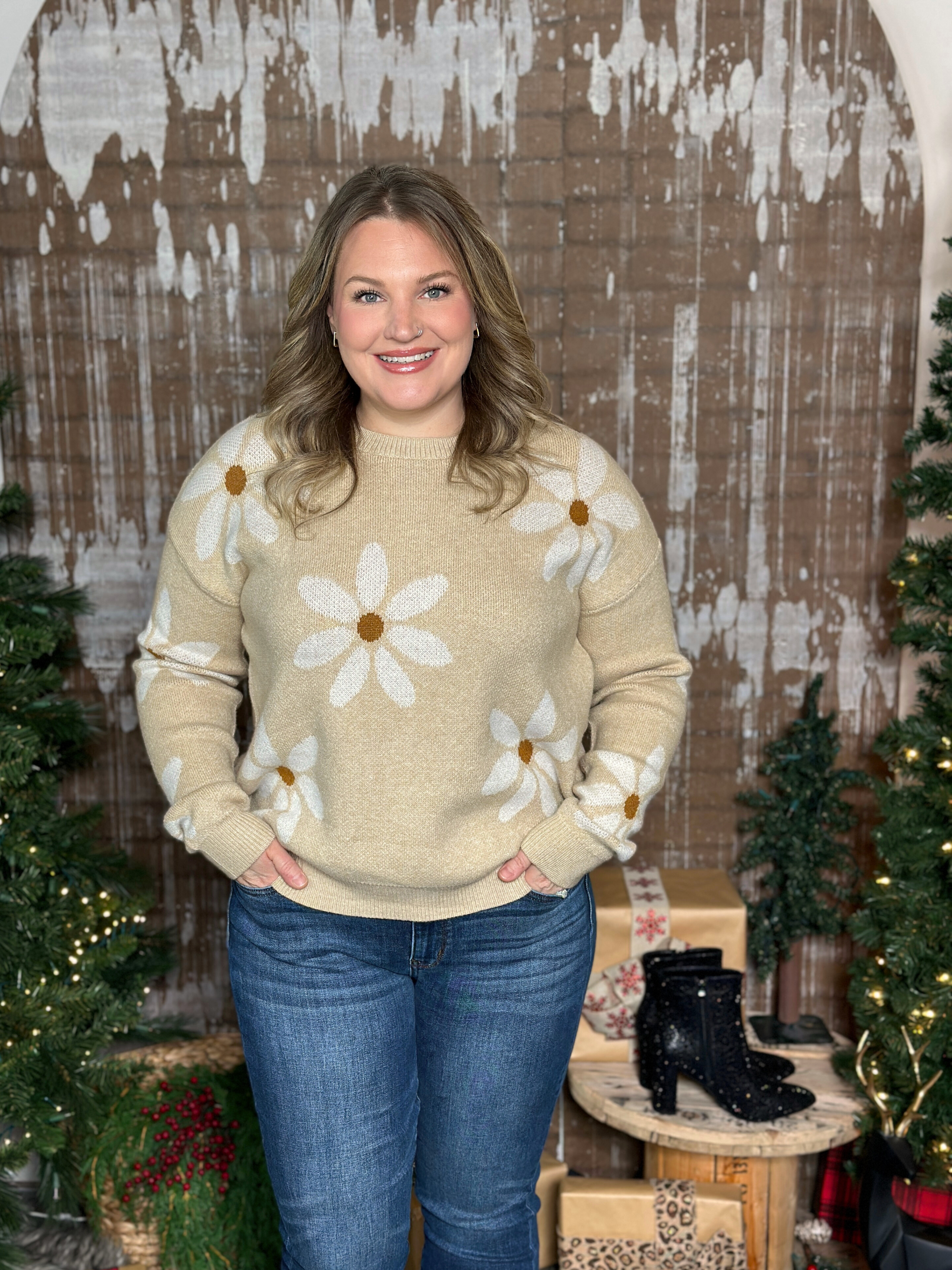 Taupe Floral Sweater