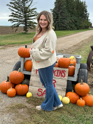 Oatmeal Cardigan with Fall Floral Detail