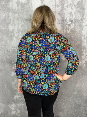 The Wrinkle Free Lizzie Top - Black Multi Fall Floral #2 (Small - 3X)