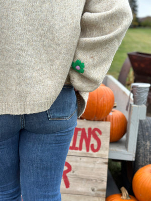 Oatmeal Cardigan with Fall Floral Detail