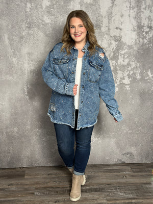 Oversized Rhinestone Darling Denim Jacket