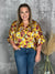 Mustard Burgundy Floral 3/4 Length Top