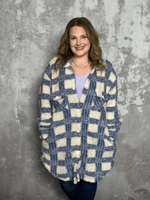 Blue Plaid Sherpa Shacket (Small - 3X)