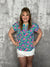 The Wrinkle Free Short Sleeve Lizzie Top - Teal Bright Pink Floral (Small - 3X)