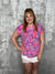 The Wrinkle Free Short Sleeve Lizzie Top - Fuchsia Ditsy Floral- FINAL SALE