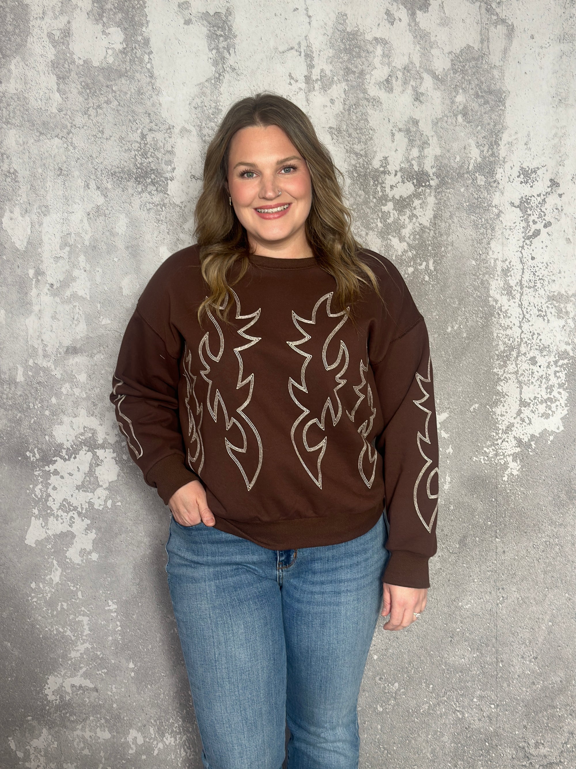 Brown Western Stitch Sweatshirt