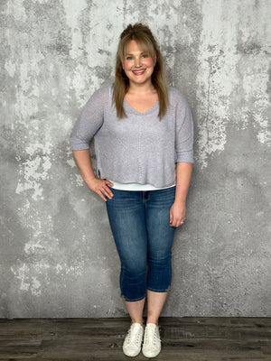 Lightweight Vneck 3/4 Sleeve Sweater - Periwinkle