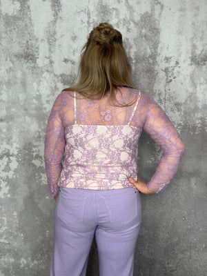 Moch Neck Sheer Lace Top - Lavender (Small - 3X)