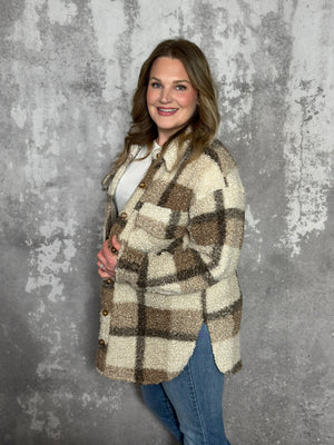 Sherpa Plaid Shacket (Small - 2X)