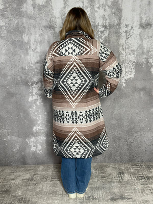 Long Aztec Brown/Black/Charcoal Shacket  (Small - 3X)