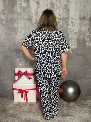 Shirley Button Down Lounge Set - Cow Print (Small - 3X)