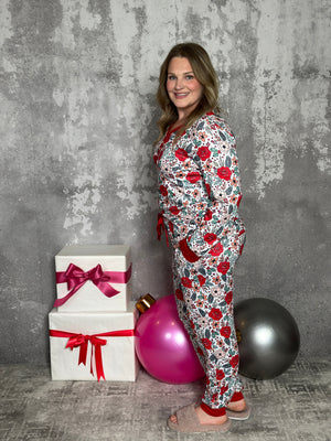 Buttery Shirley Jogger Lounge Set - Holiday Floral (Small - 3X)