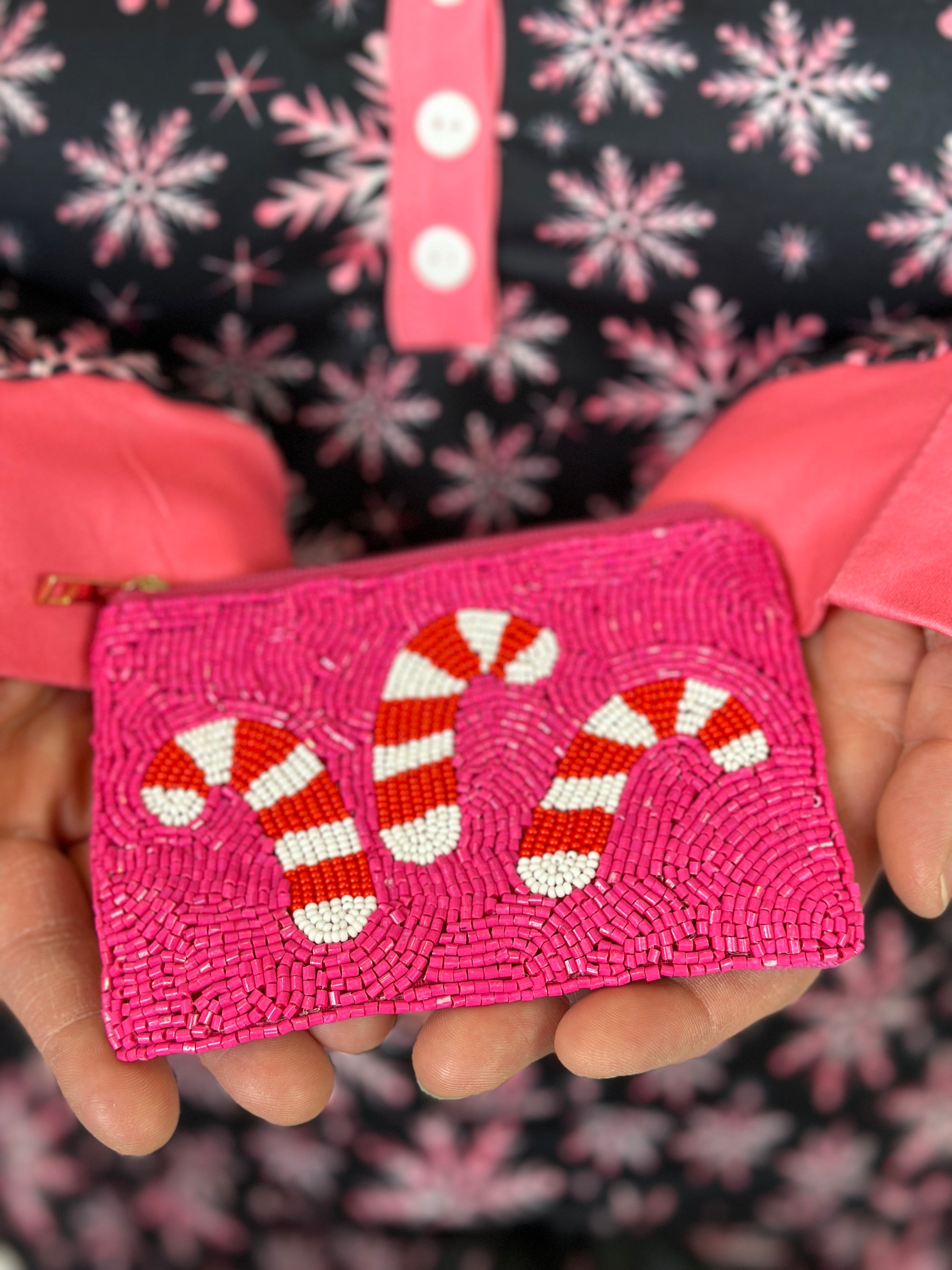 Beaded Candy Cane Coin Purse