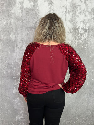 Velvet Sequin Sleeve Burgundy Top