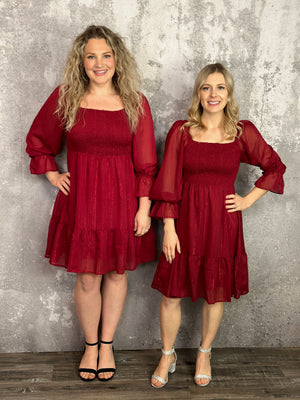 Merlot Sparkle Ruffle Detail Dress (Small - 2X)