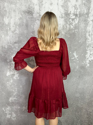 Merlot Sparkle Ruffle Detail Dress (Small - 2X)